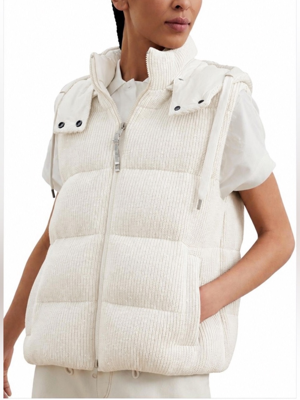 Linda Richards Cashmere Wool Goose Down Hooded Puffer Vest M NWT